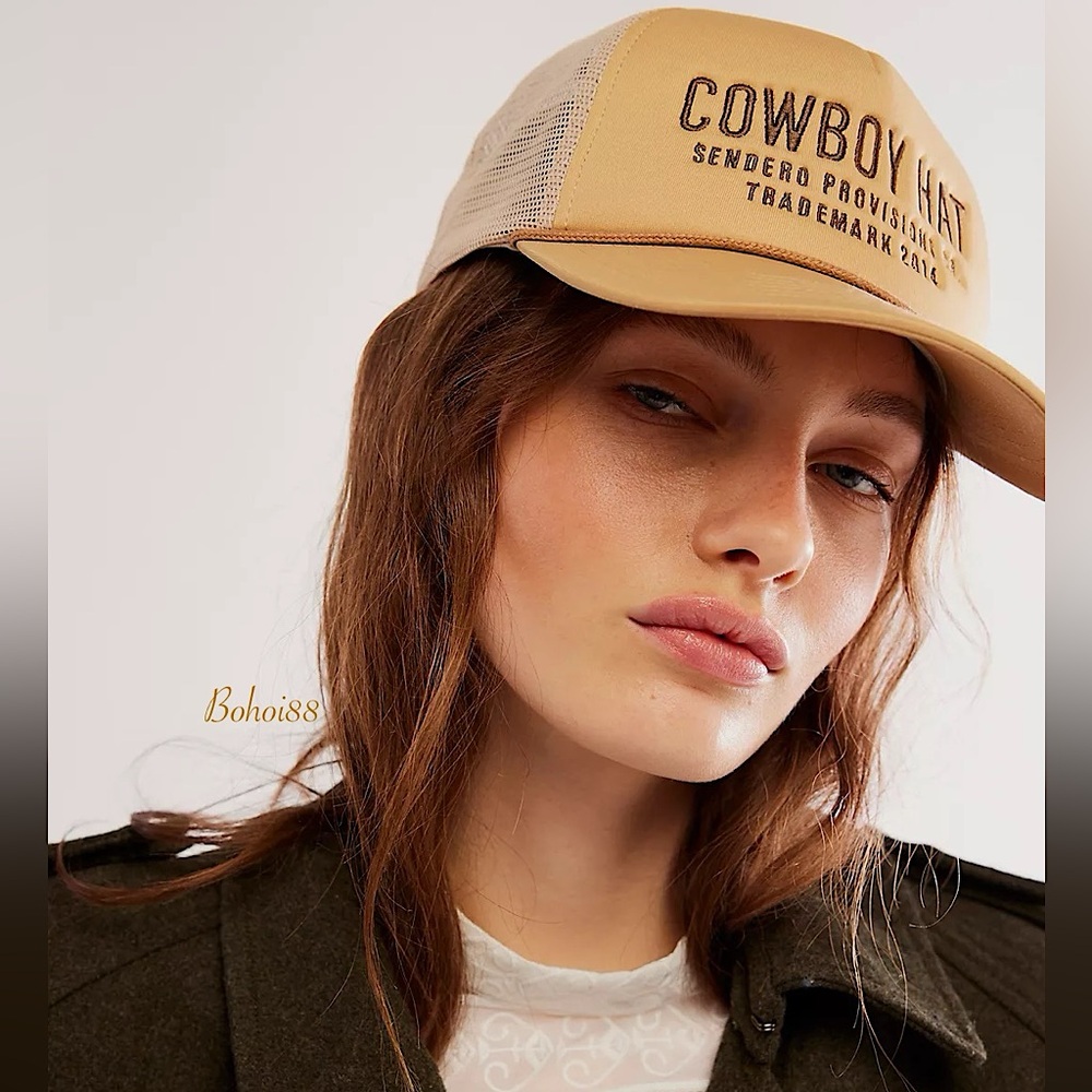 Free People Beige Cowboy Hat Trucker Cap